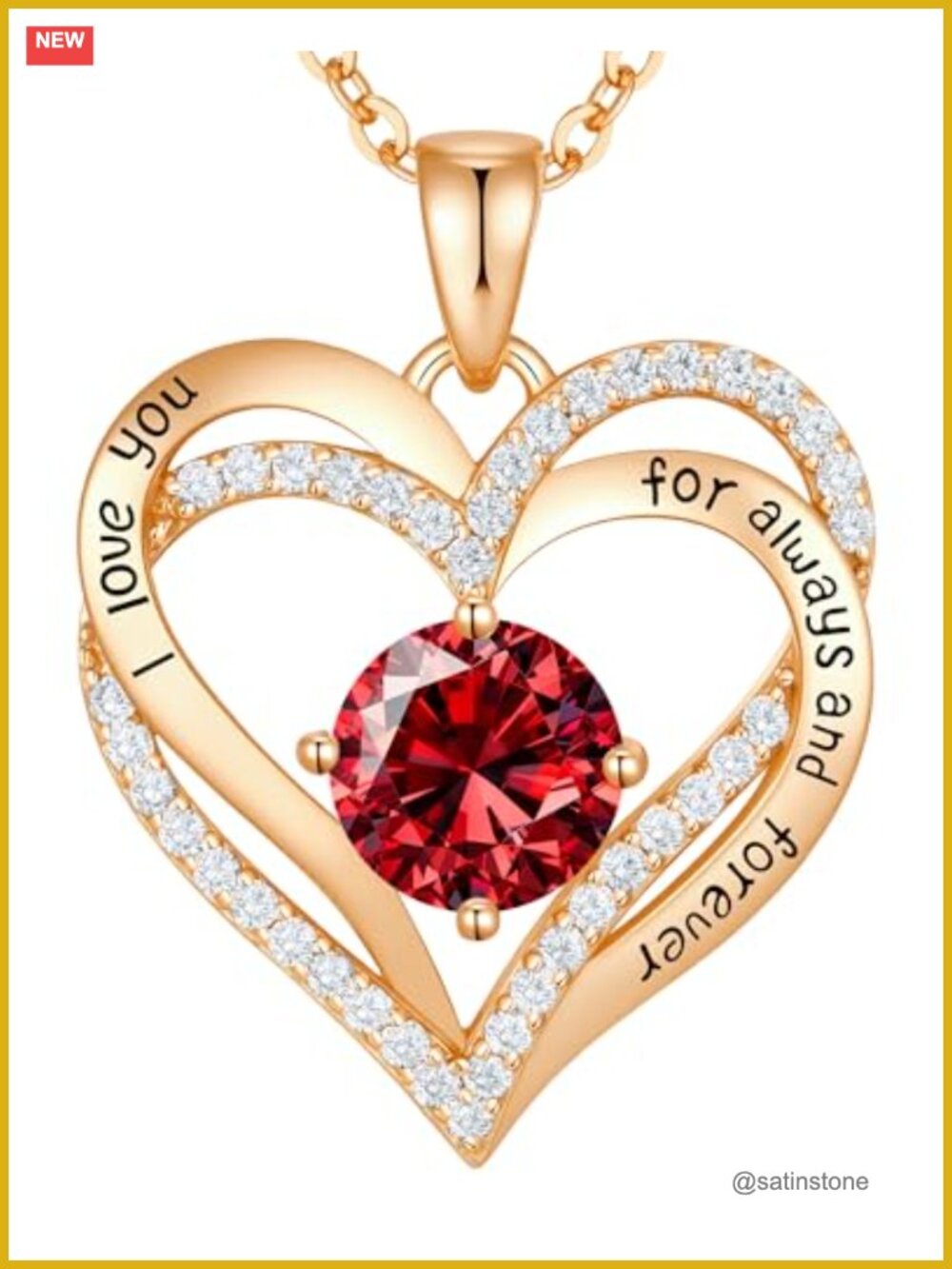 18K Rose Gold Plated Heart Pendant Necklace Birthstone Gift for Wife